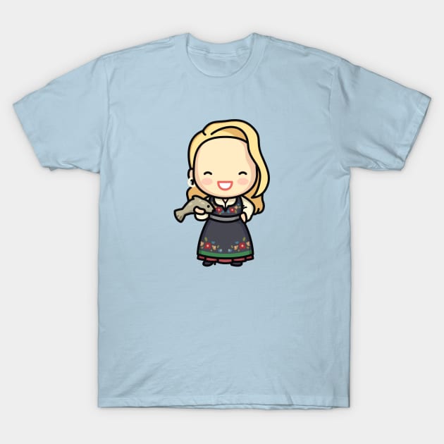 Cute Norwegian Girl in Traditional Dress with Fish T-Shirt by SLAG_Creative